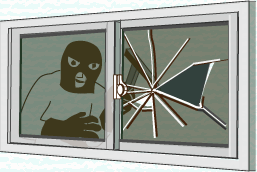 窓を割り侵入する空き巣被害